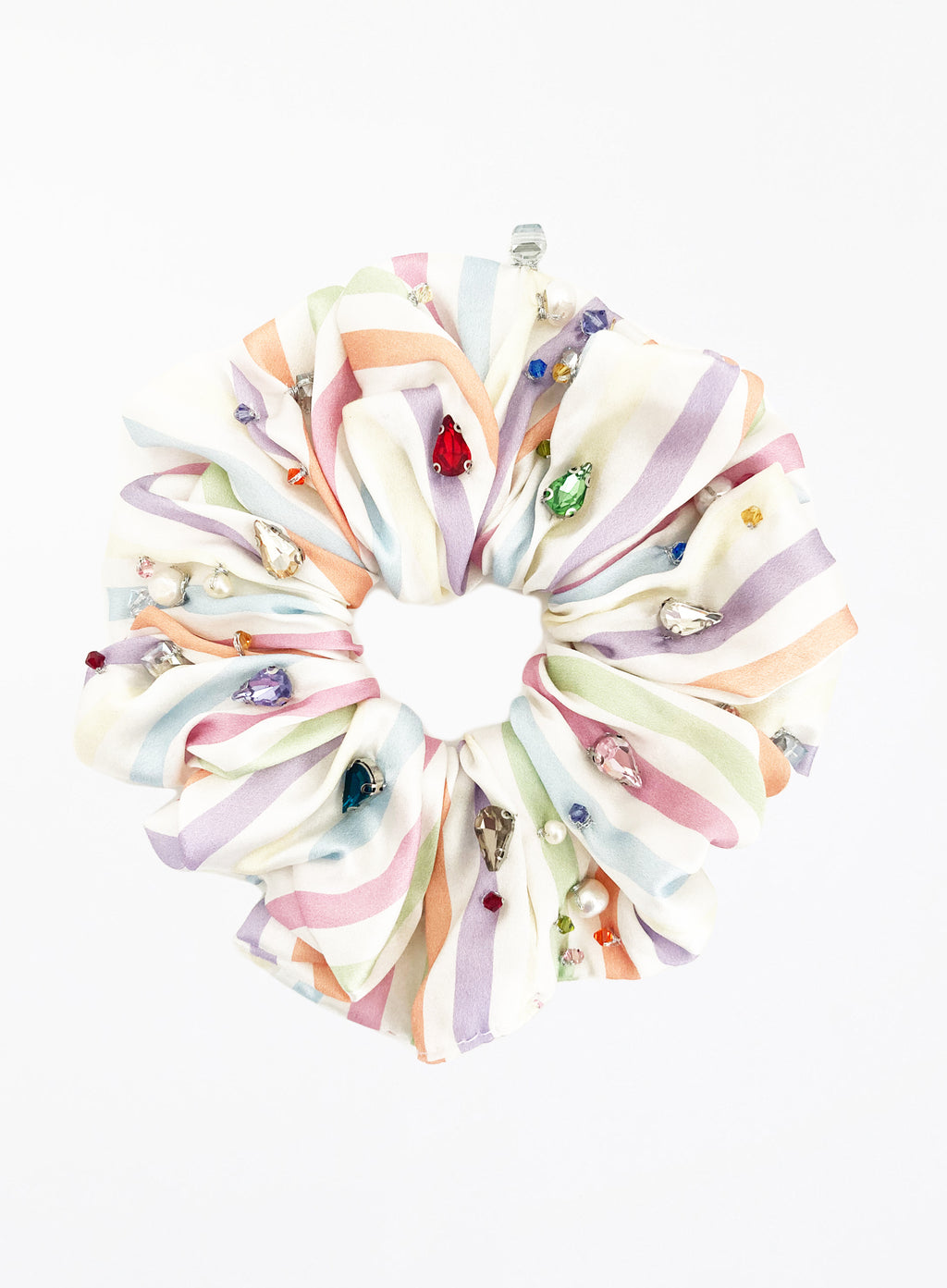 Stripe Rhinestone Embellished Oversized Silk Scrunchie 
