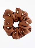 Brown Rhinestone Embellished Oversized Silk Scrunchie 