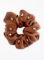 Brown Rhinestone Embellished Oversized Silk Scrunchie 