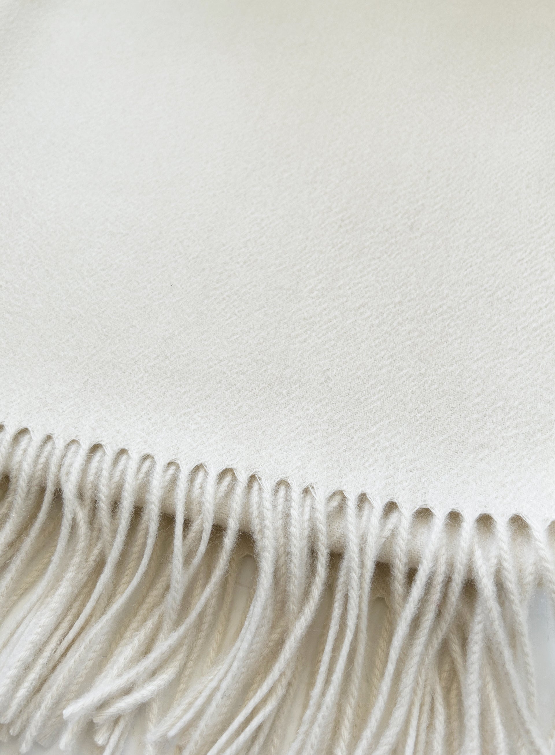 White Fringed Cashmere Scarf