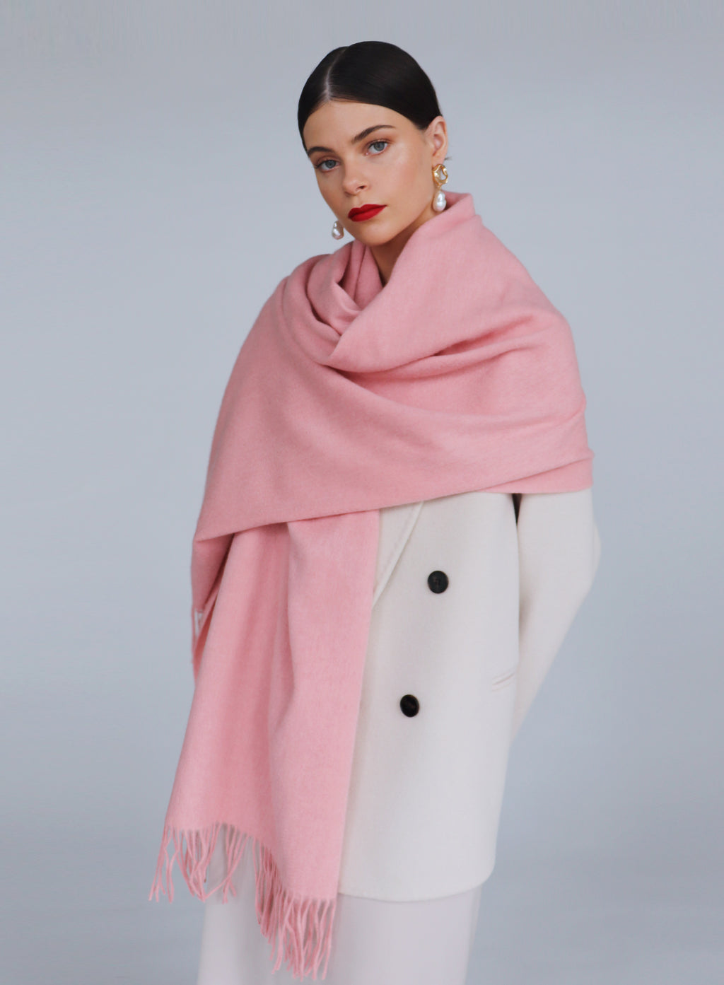 Pink Fringed Wool Lambswool Scarf