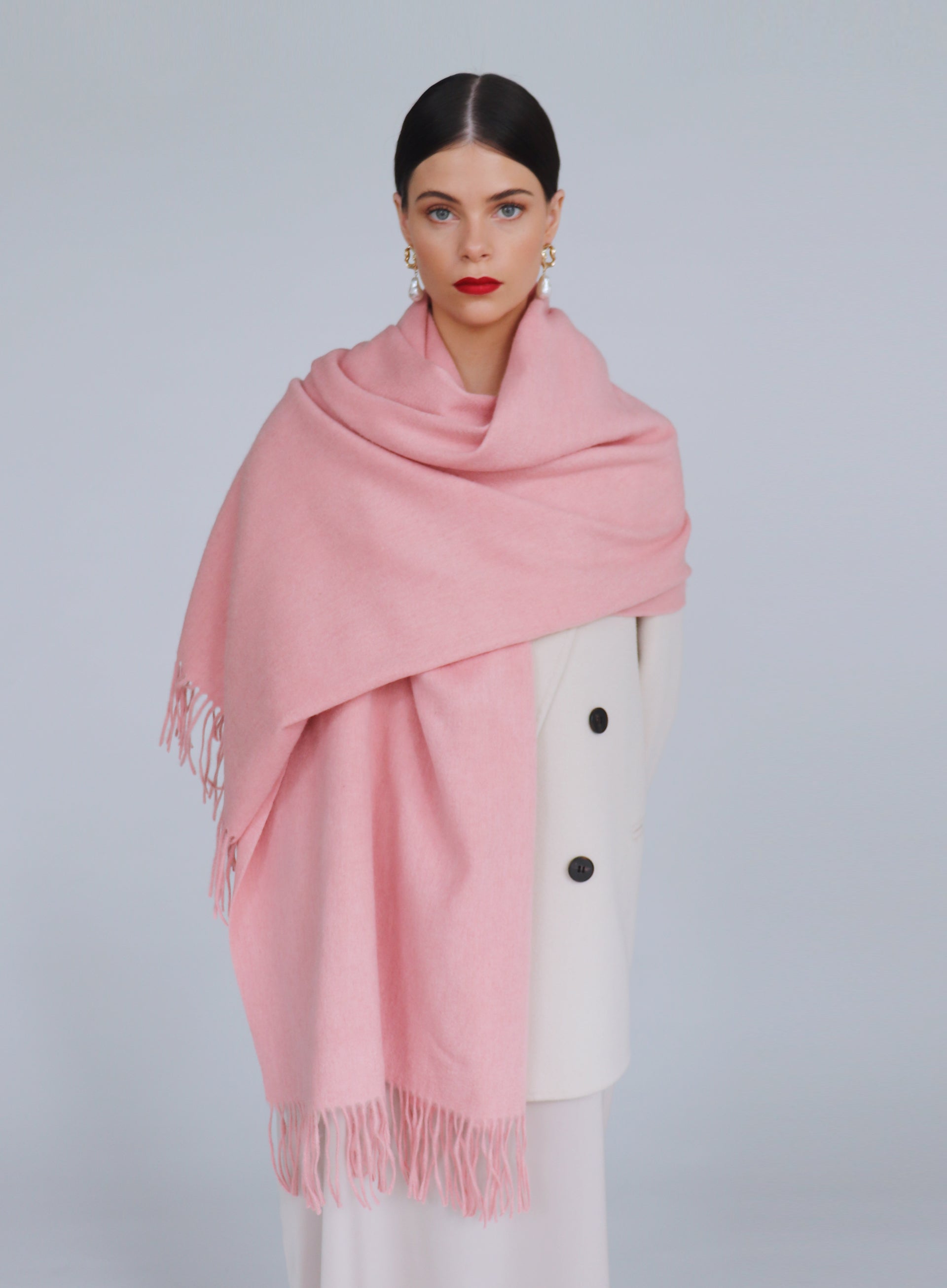 Pink Fringed Wool Lambswool Scarf