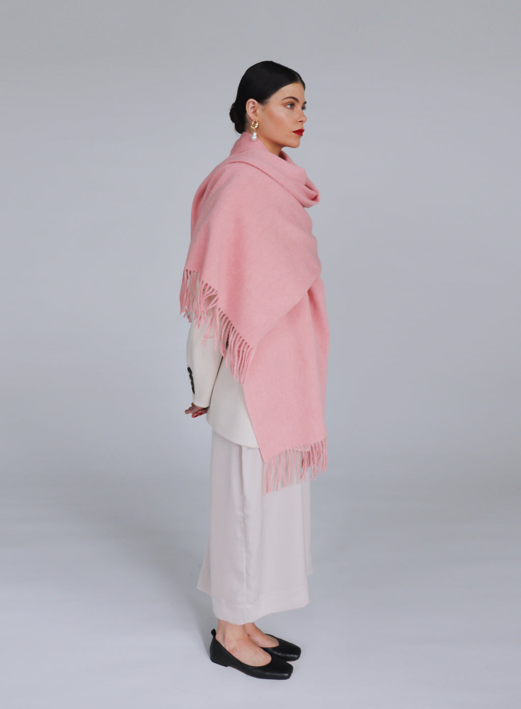 Pink Fringed Wool Lambswool Scarf