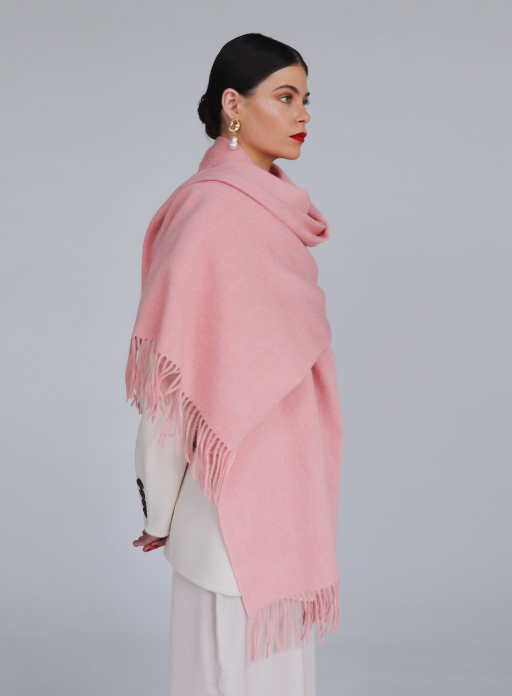 Pink Fringed Wool Lambswool Scarf