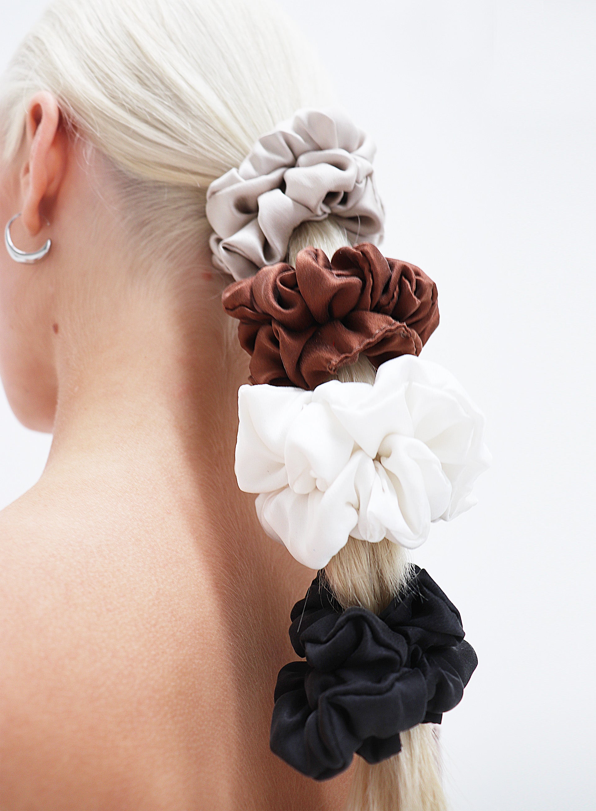 Brown Silk Scrunchie Set