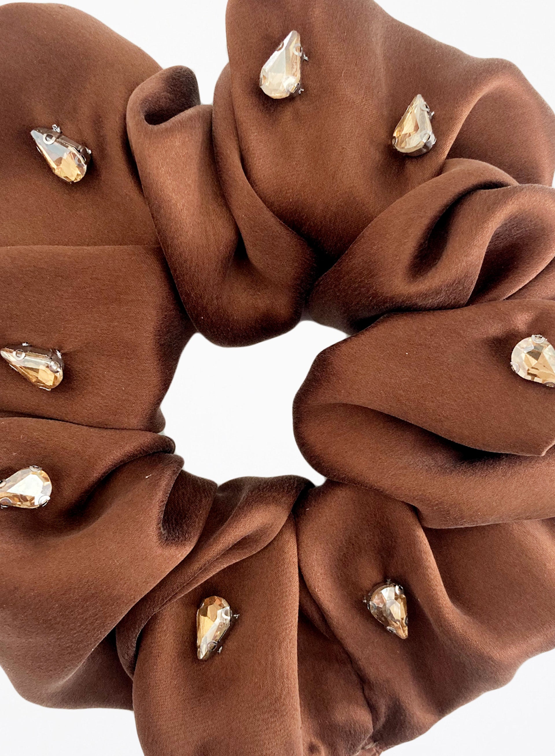 Brown Rhinestone Embellished Oversized Silk Scrunchie 