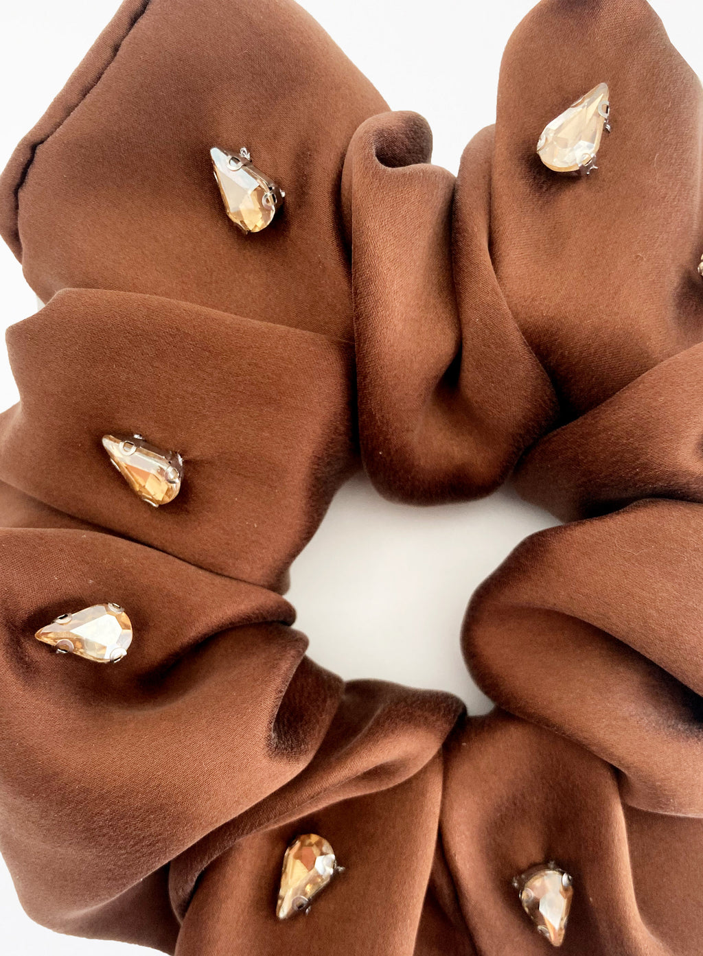 Brown Rhinestone Embellished Oversized Silk Scrunchie 