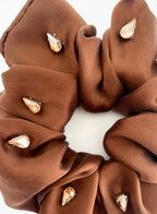 Brown Rhinestone Embellished Oversized Silk Scrunchie 