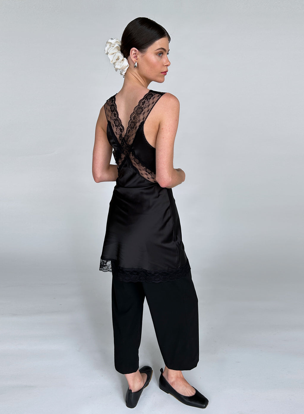 White Rhinestone Embellished Oversized Silk Scrunchie