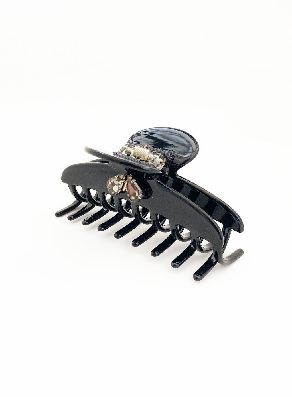 Rachelle Rhinestone Embellished Cellulose Acetate Hair Claw - Nero