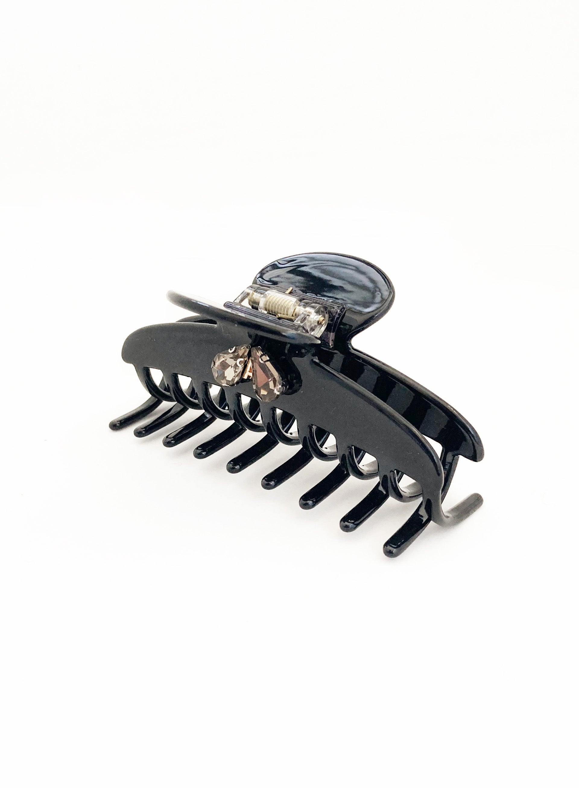 Rachelle Rhinestone Embellished Cellulose Acetate Hair Claw - Nero