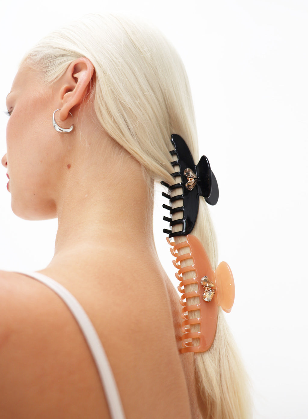 Rachelle Rhinestone Embellished Cellulose Acetate Hair Claw - Peach