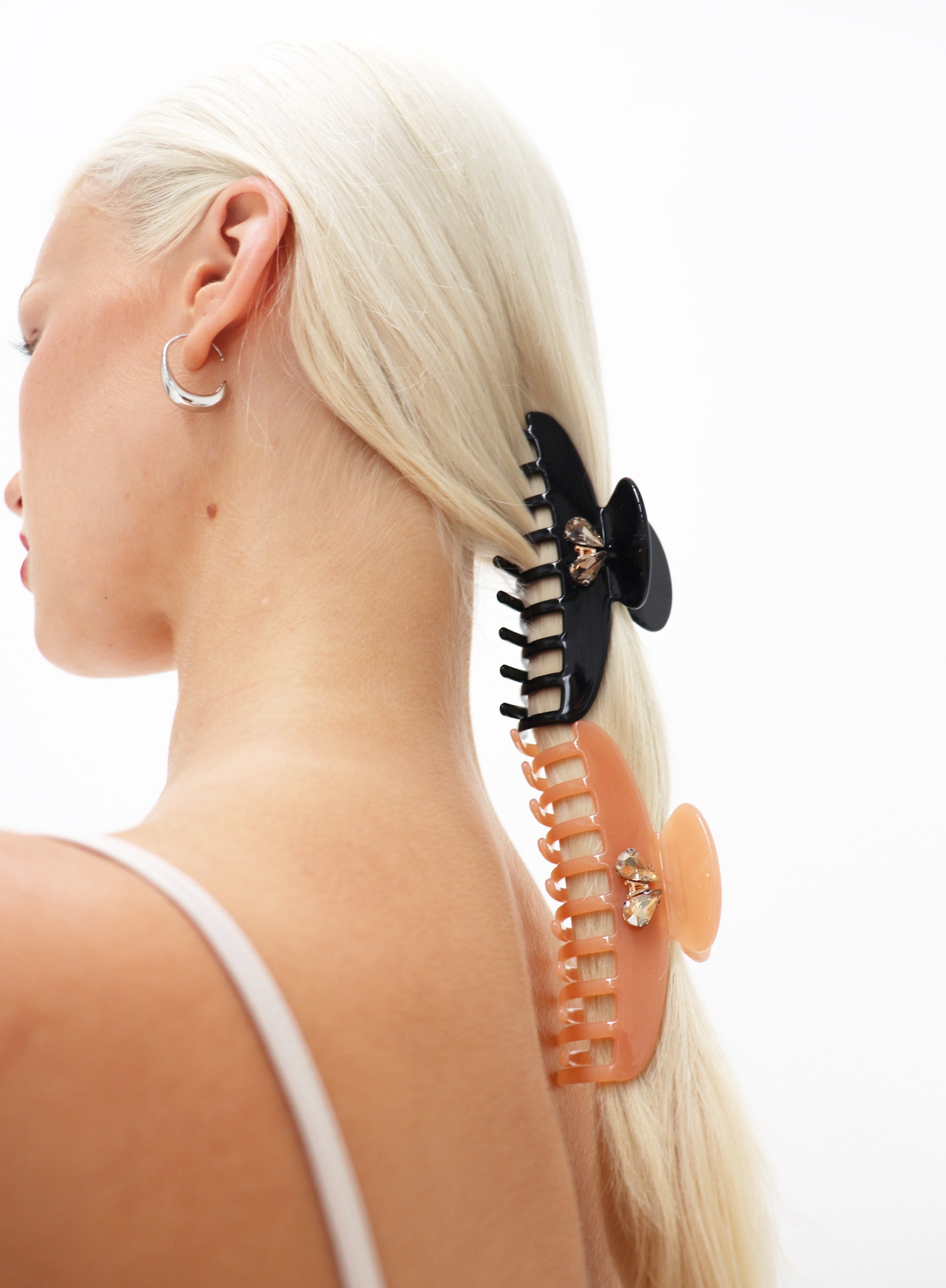 Rachelle Rhinestone Embellished Cellulose Acetate Hair Claw - Peach