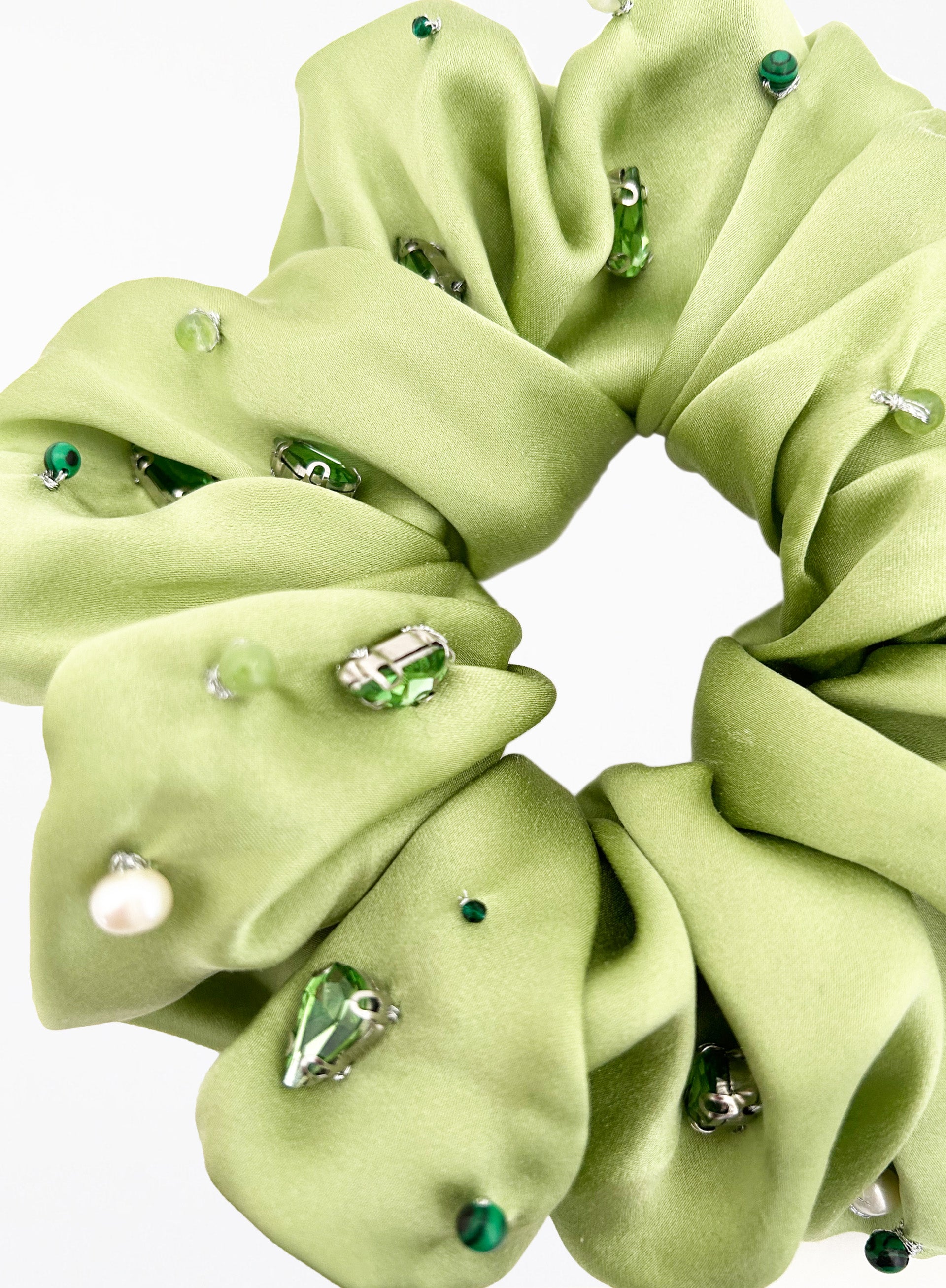 Green Embellished Oversized Silk Scrunchie