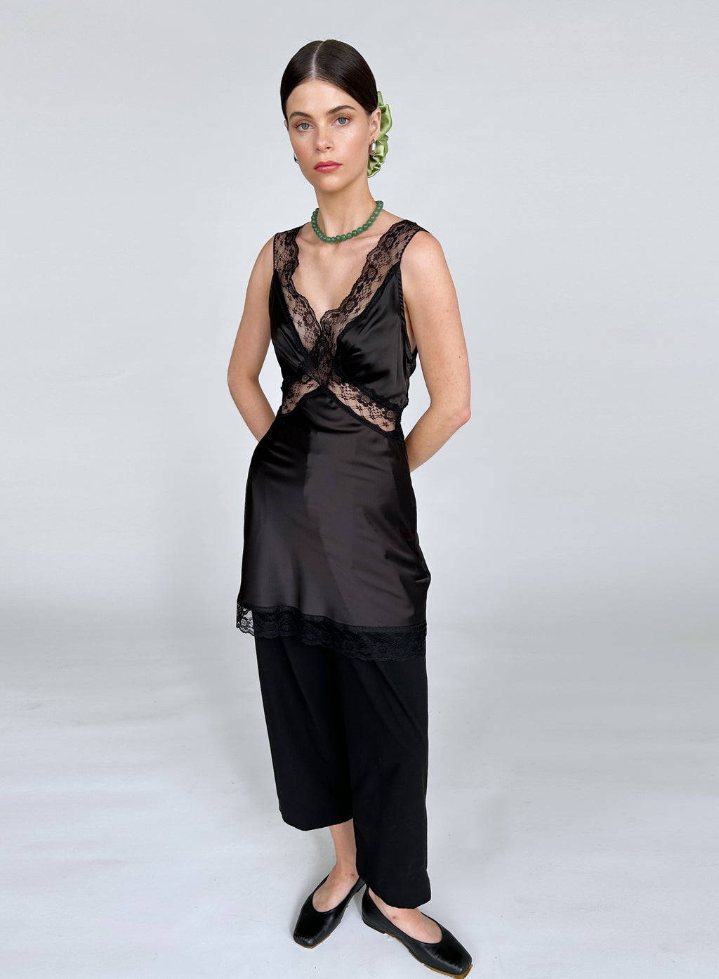 Green Embellished Oversized Silk Scrunchie