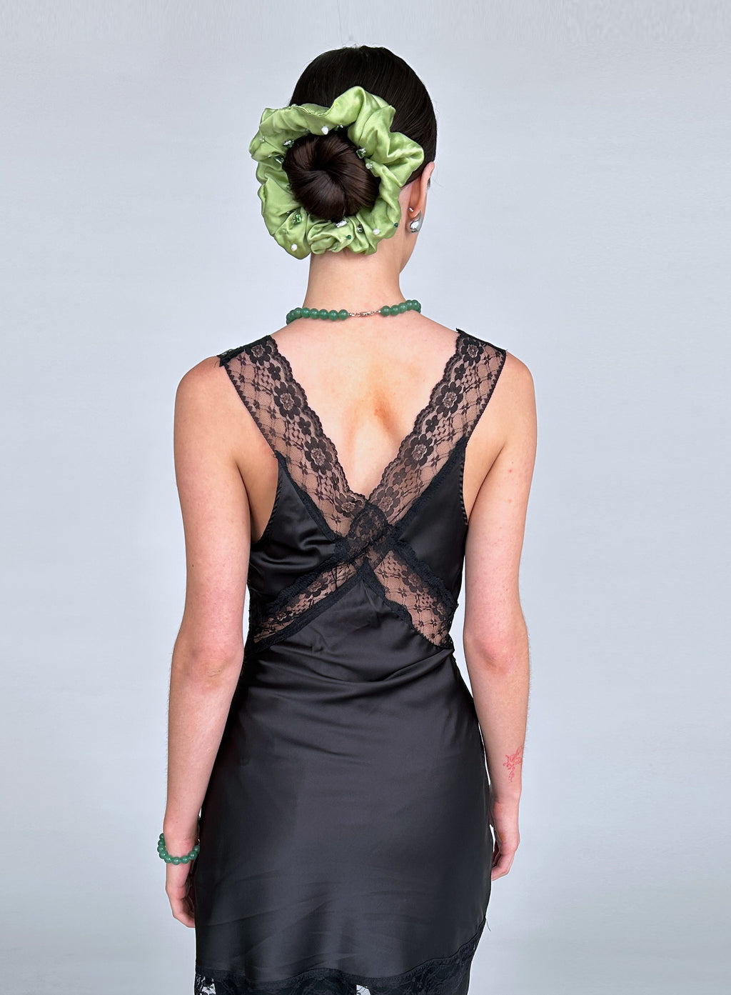 Green Embellished Oversized Silk Scrunchie