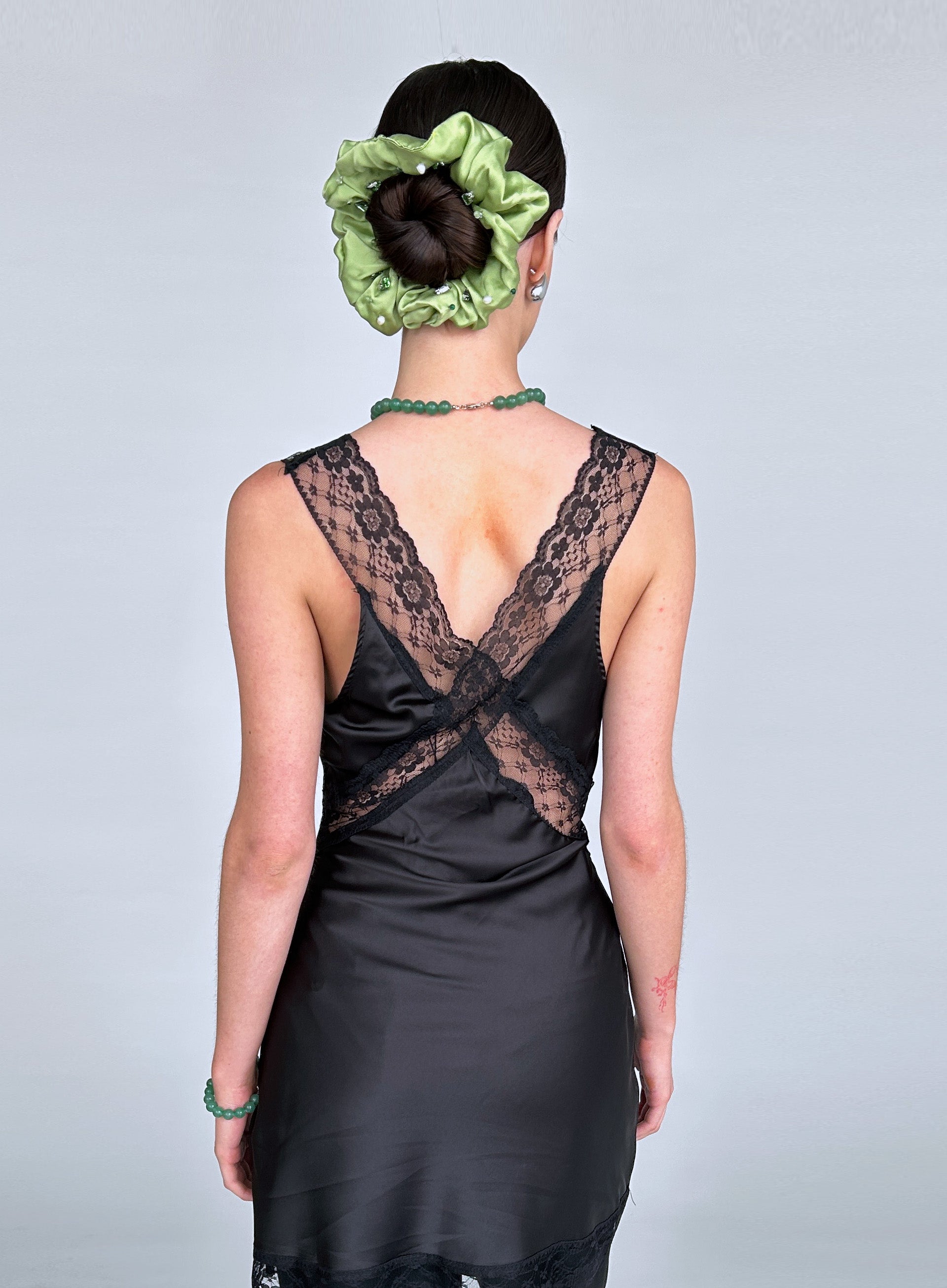 Green Embellished Oversized Silk Scrunchie