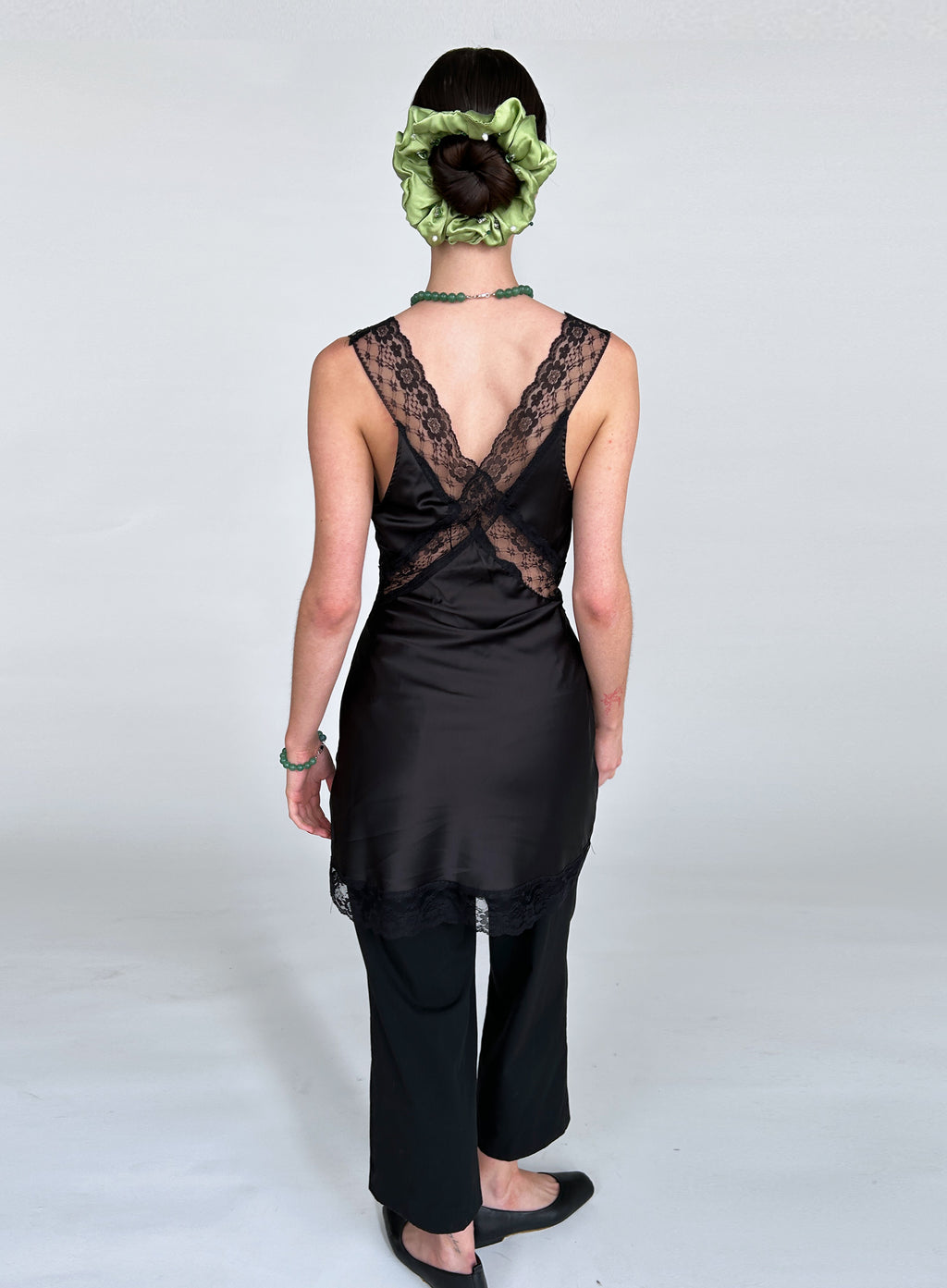 Green Embellished Oversized Silk Scrunchie