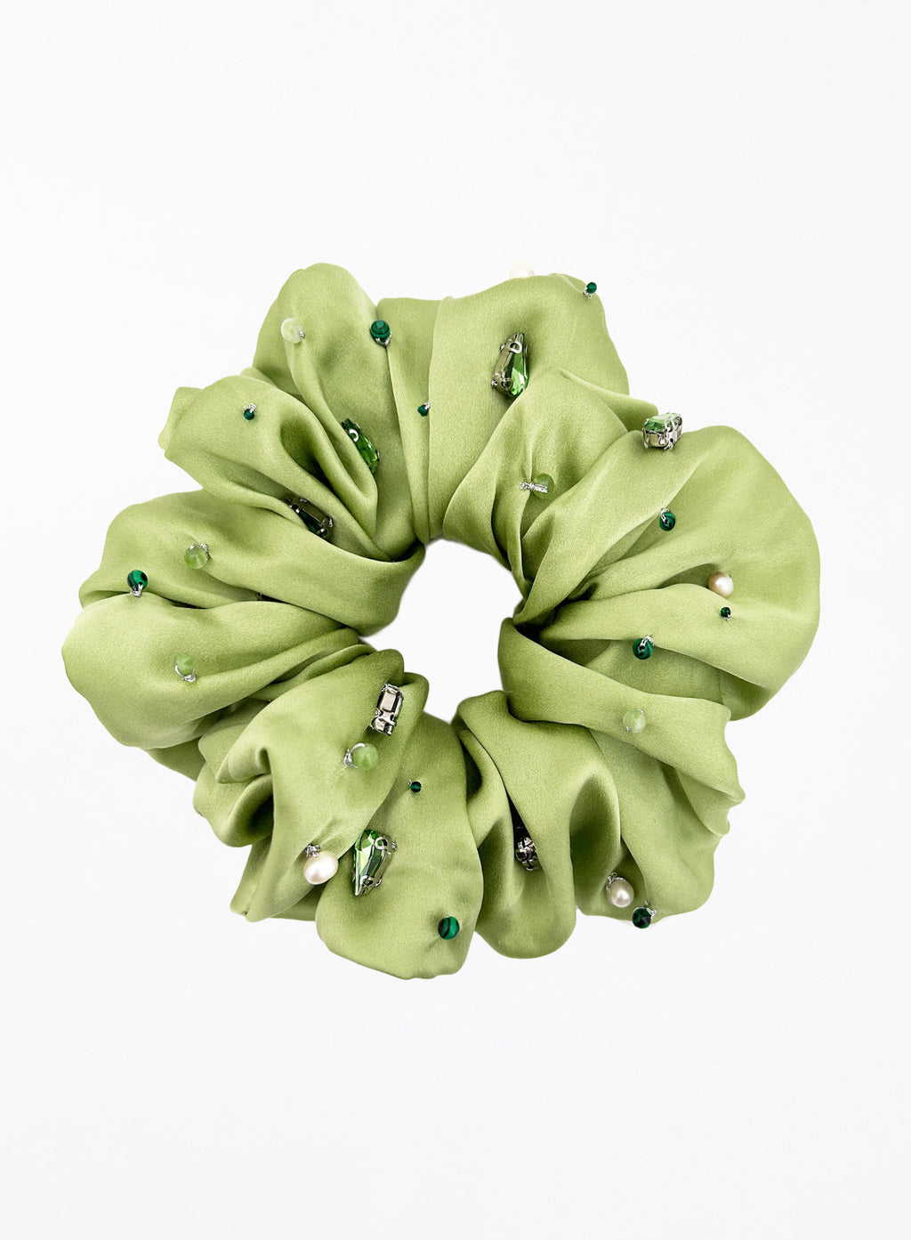 Green Embellished Oversized Silk Scrunchie