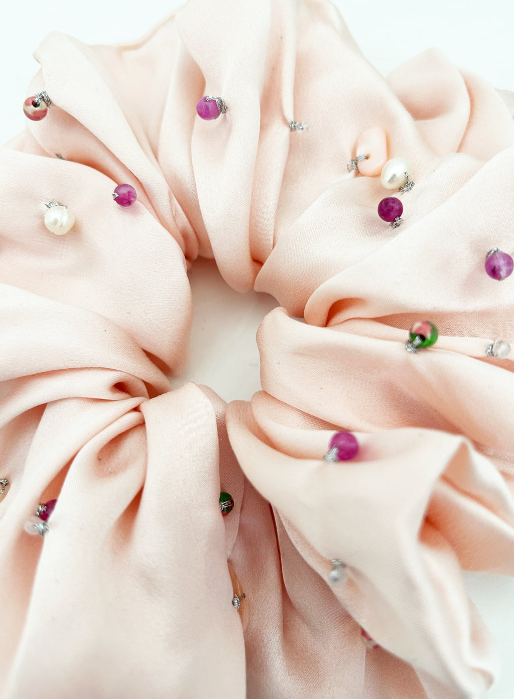 Pink Embellished Oversized Silk Scrunchie
