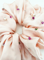 Pink Embellished Oversized Silk Scrunchie