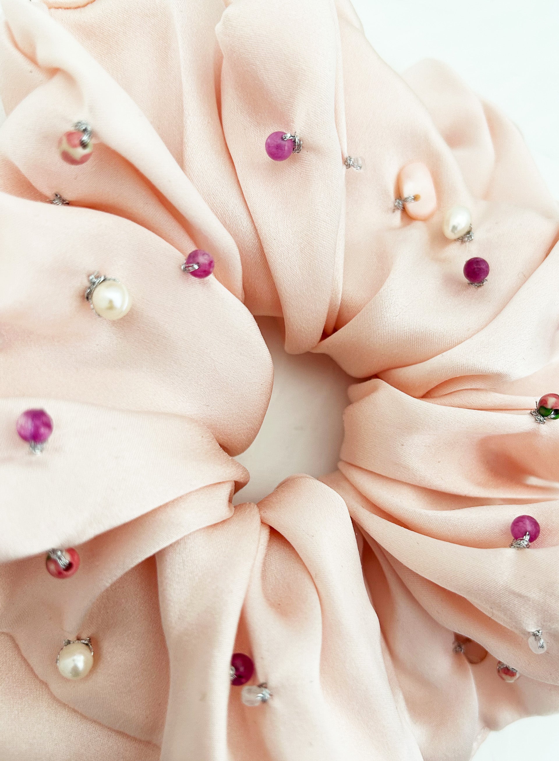 Pink Embellished Oversized Silk Scrunchie