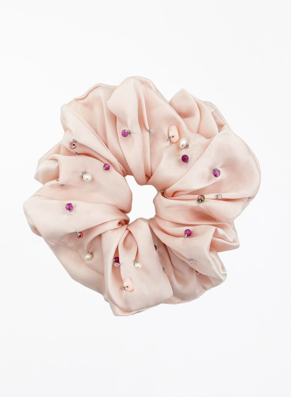 Pink Embellished Oversized Silk Scrunchie