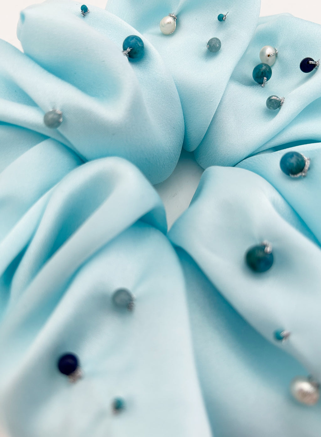 Blue Embellished Oversized Silk Scrunchie