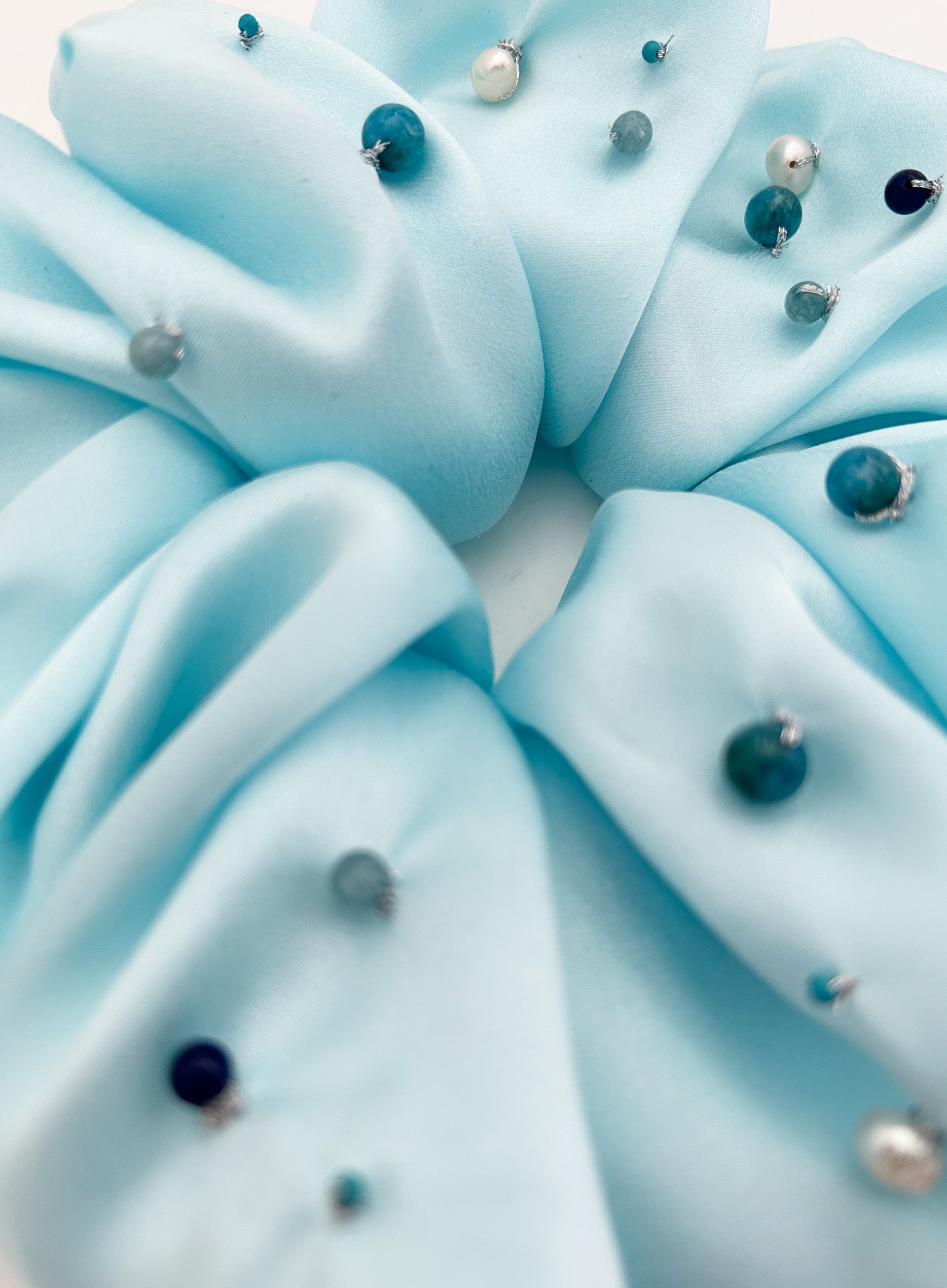 Blue Embellished Oversized Silk Scrunchie
