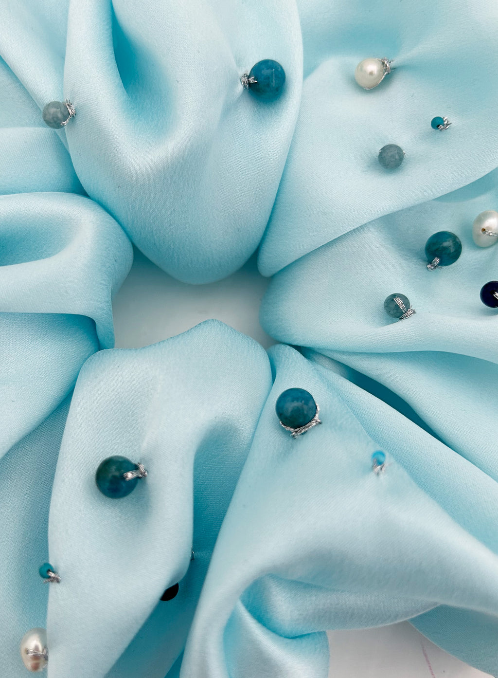 Blue Embellished Oversized Silk Scrunchie