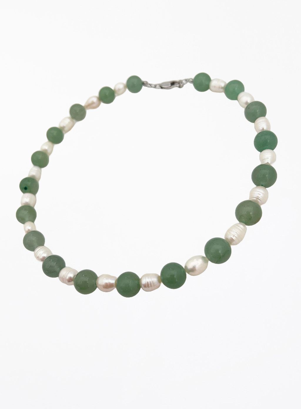 green stone pearl beaded collar necklace