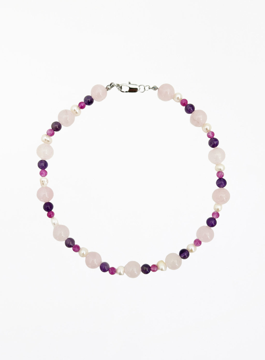 rose quartz amethyst pearl beaded collar necklace