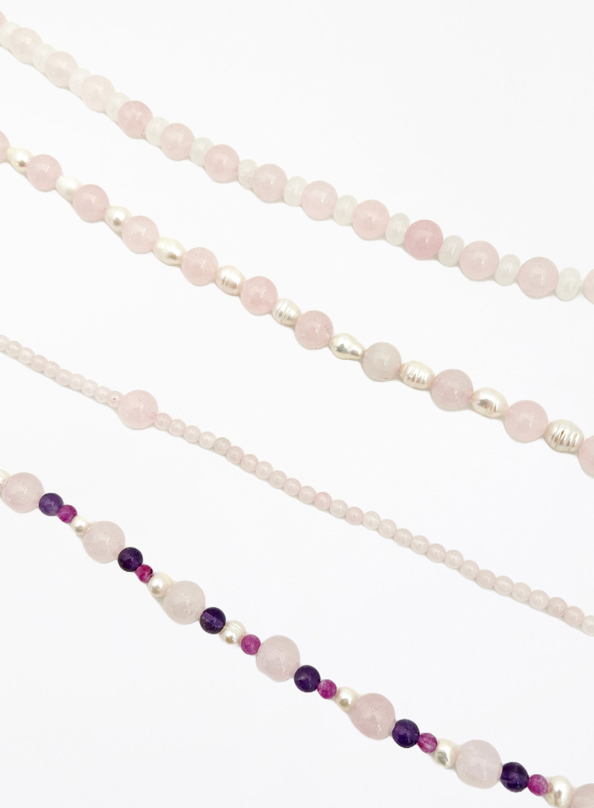 rose quartz amethyst pearl beaded collar necklace