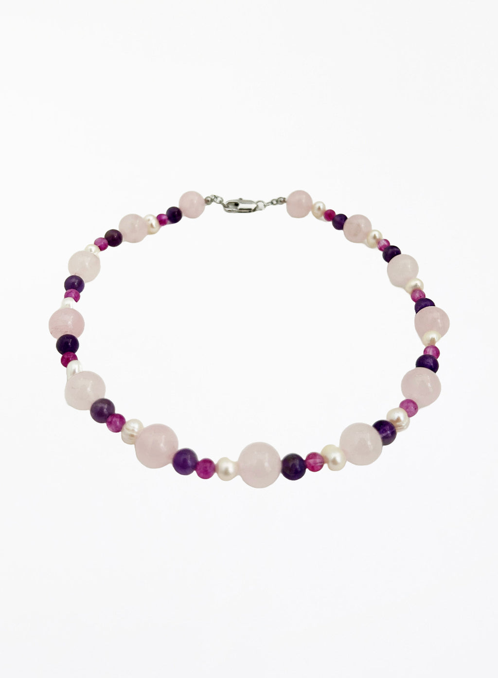 rose quartz amethyst pearl beaded collar necklace