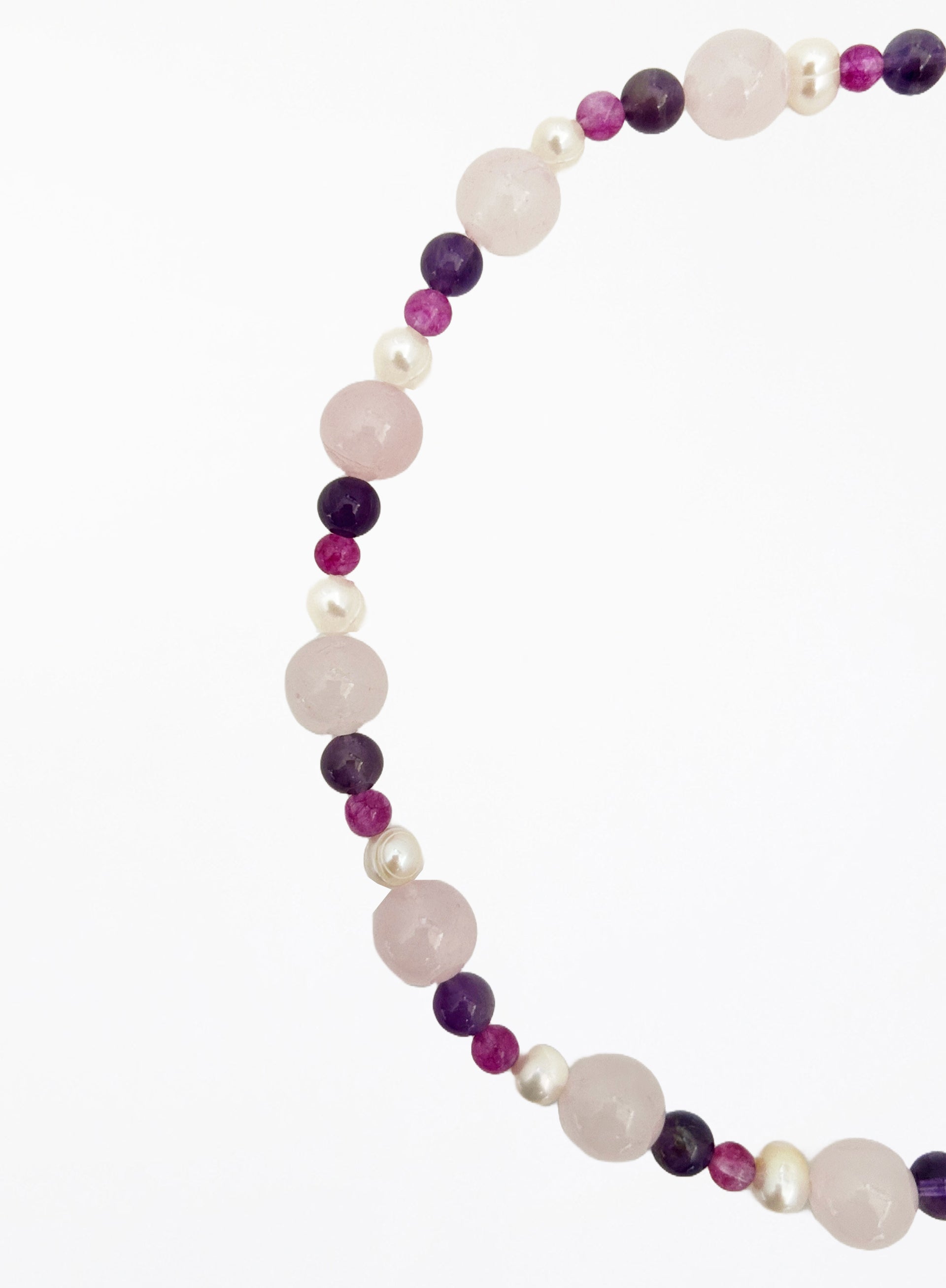 rose quartz amethyst pearl beaded collar necklace
