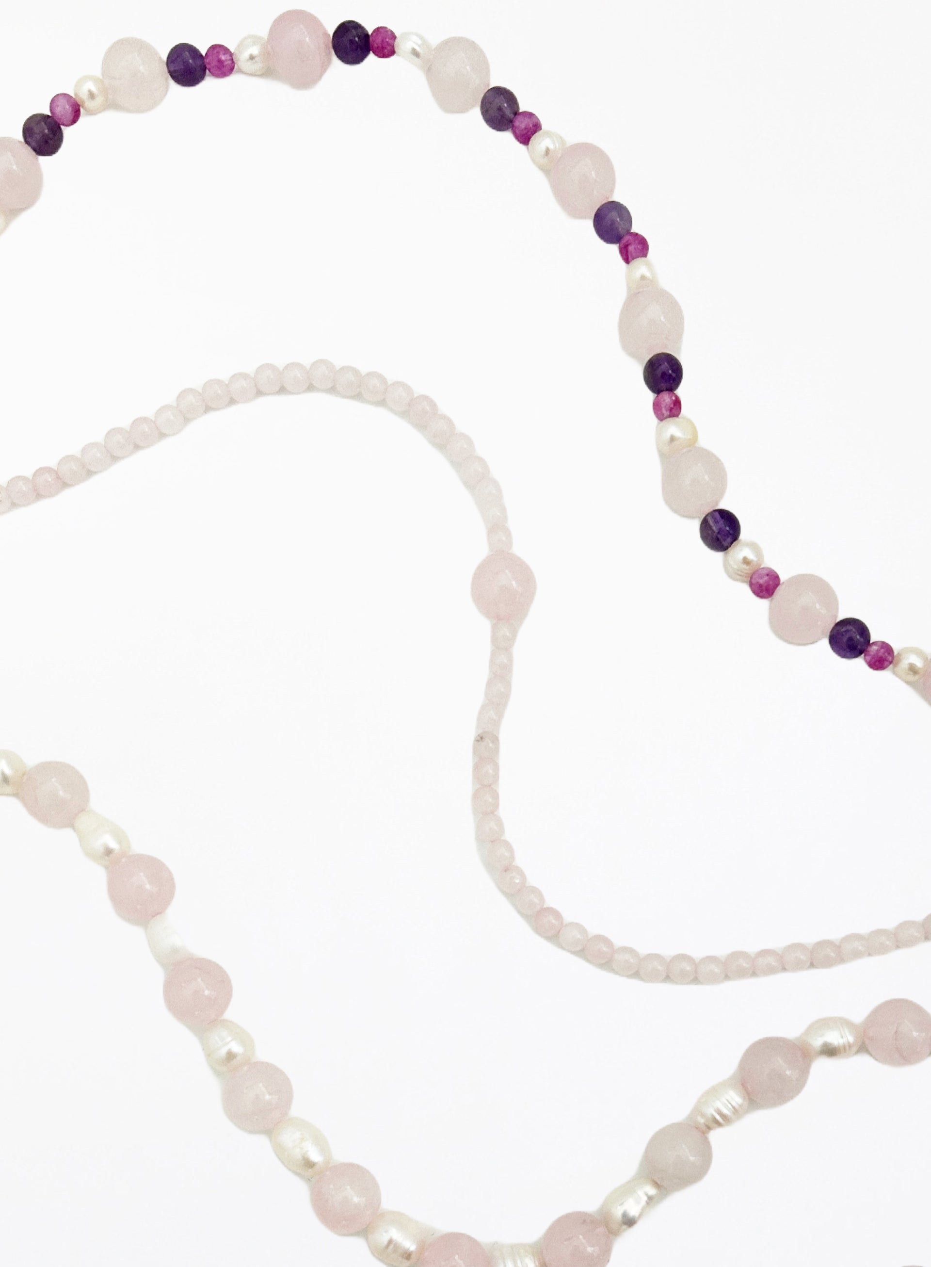 rose quartz amethyst pearl beaded collar necklace