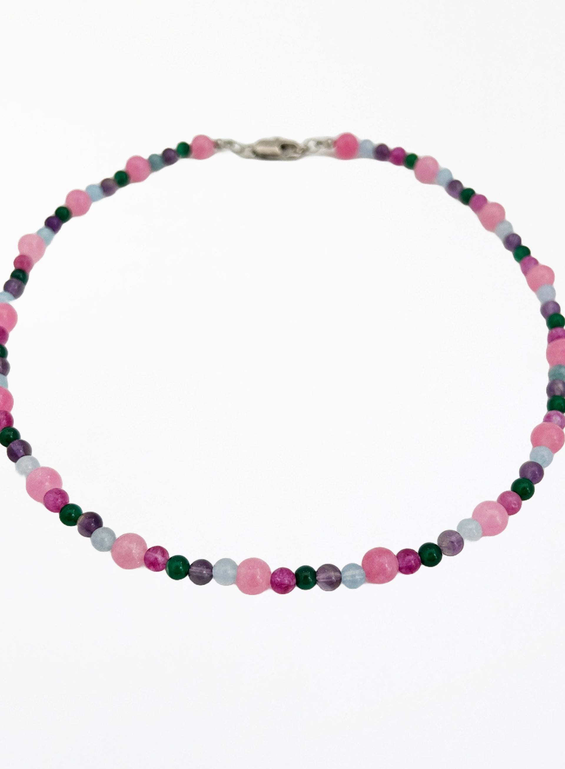 pink mix stones beaded collar necklace