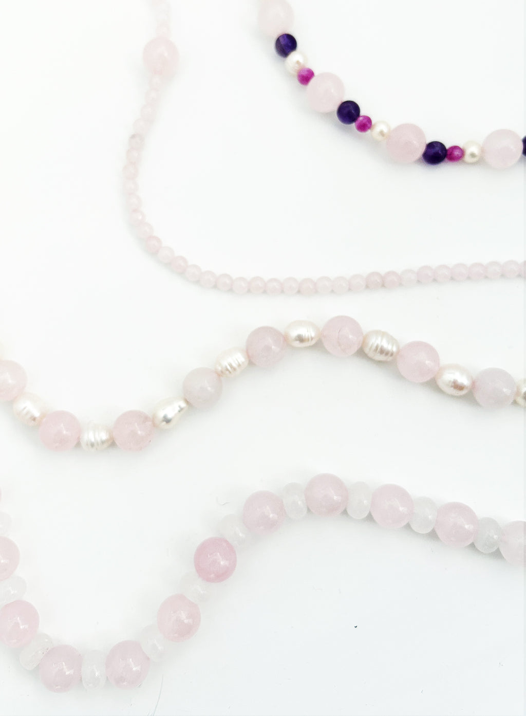 rose quartz white jade beaded collar necklace