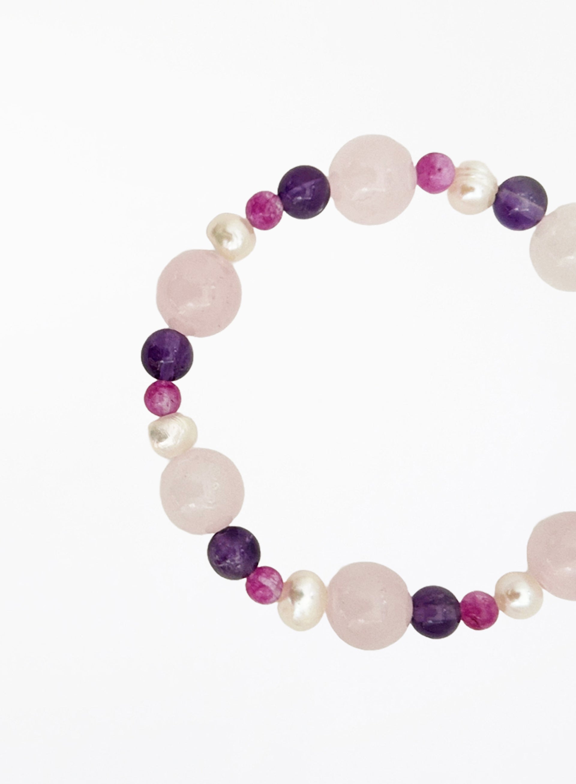 rose quartz amethyst pearl mix stone beaded bracelet