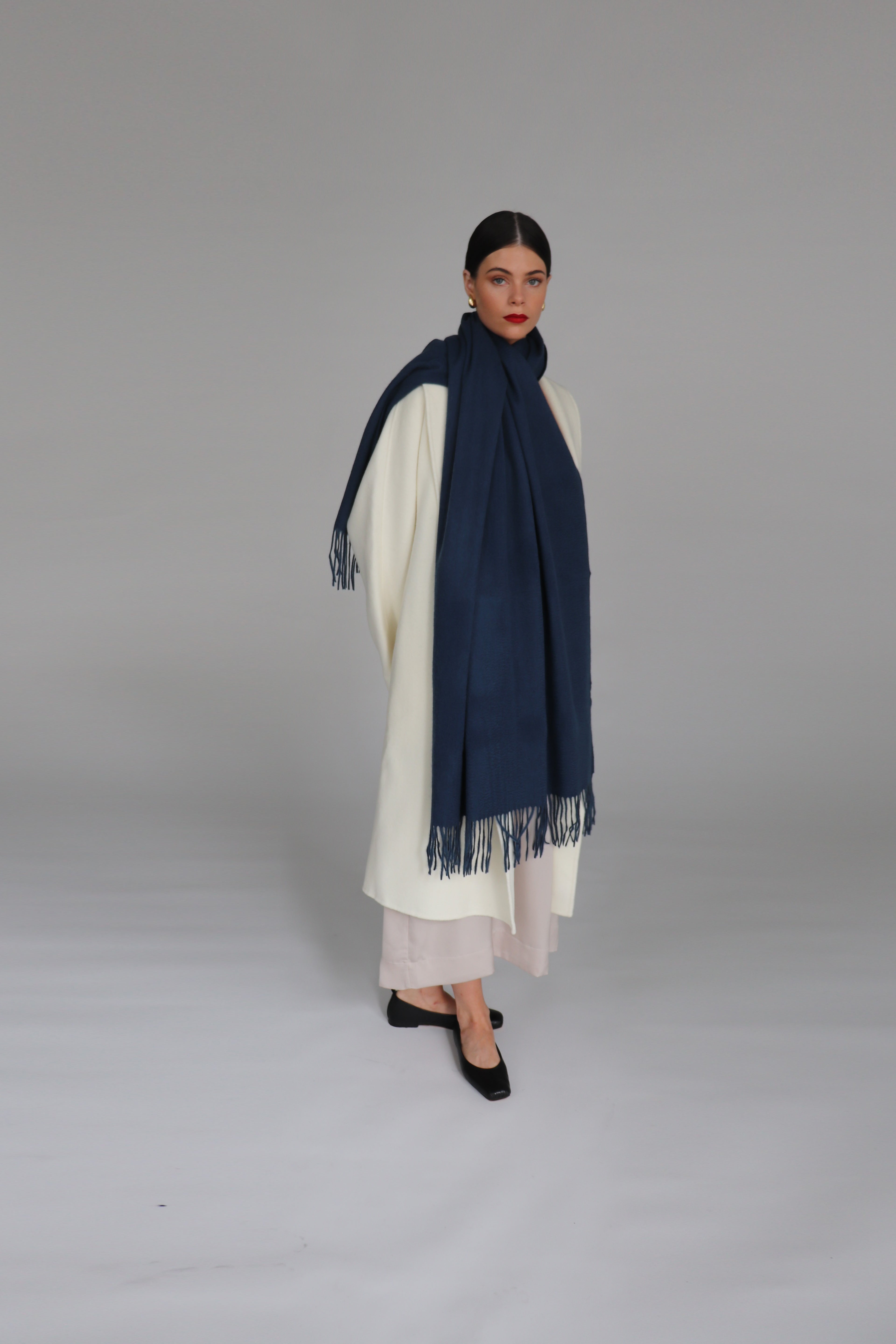 Blue Fringed Wool Lambswool Scarf