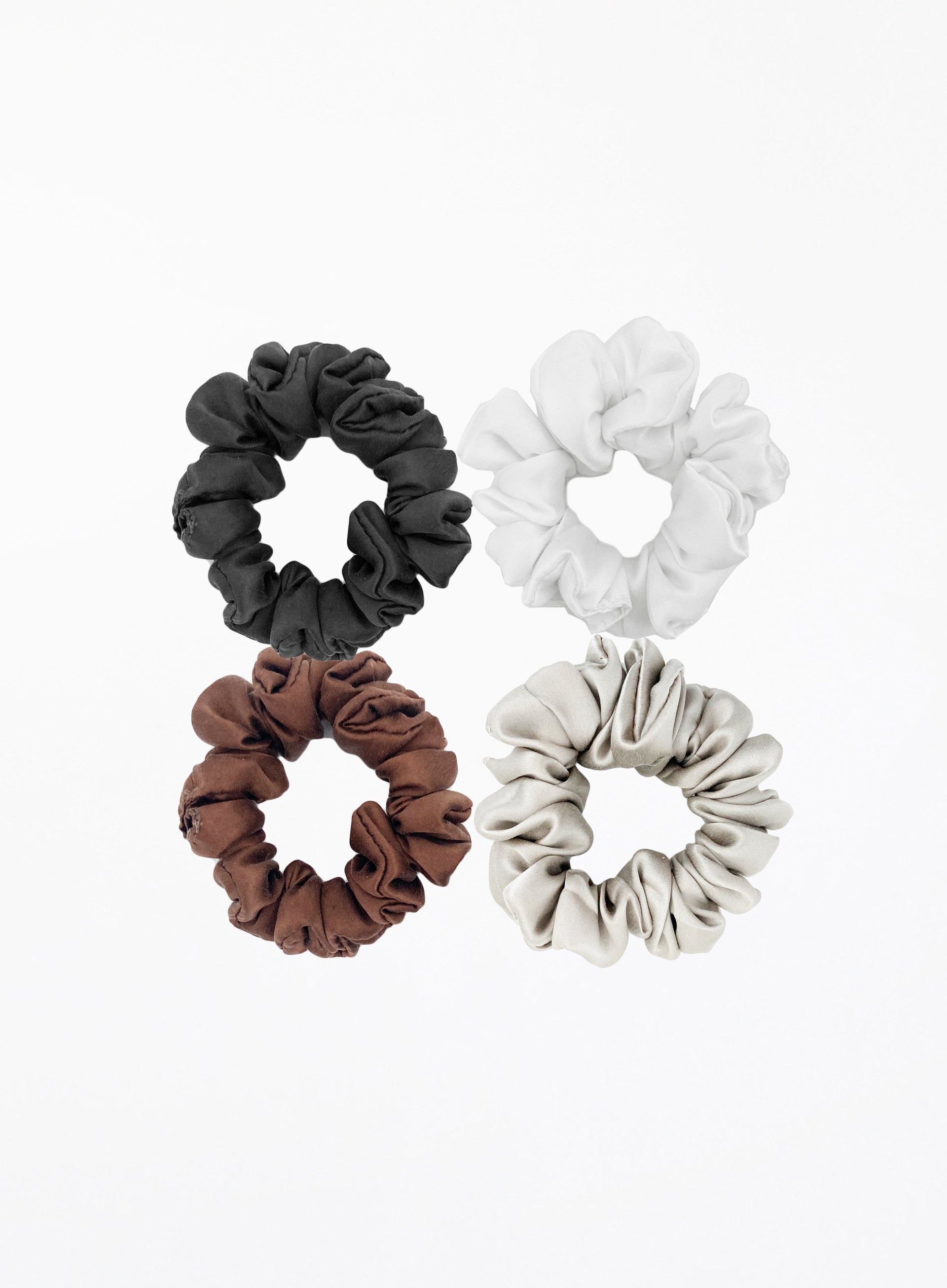 Black Brown Beige White Silk Scrunchie Set