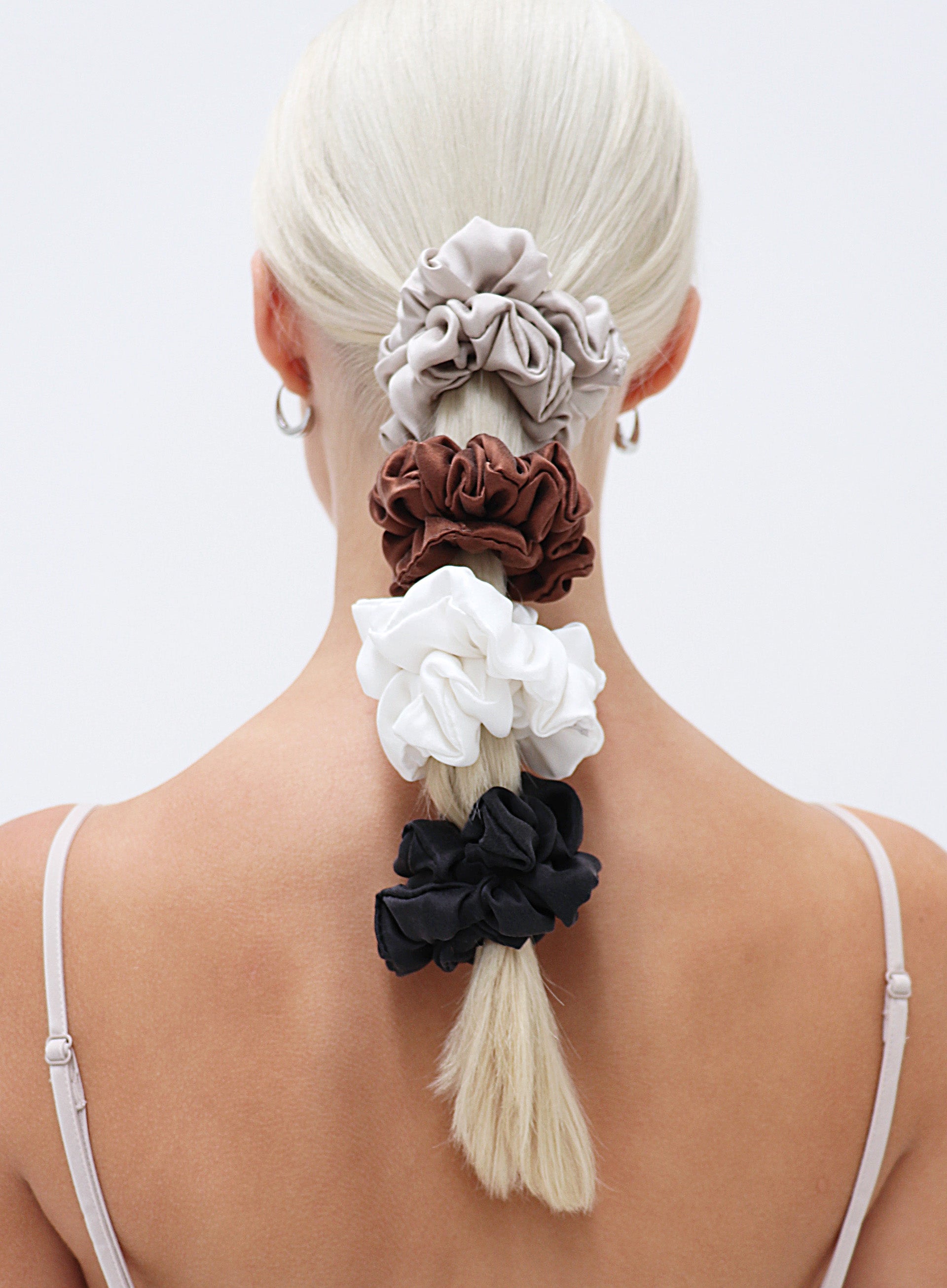 Black Brown Beige White Silk Scrunchie Set