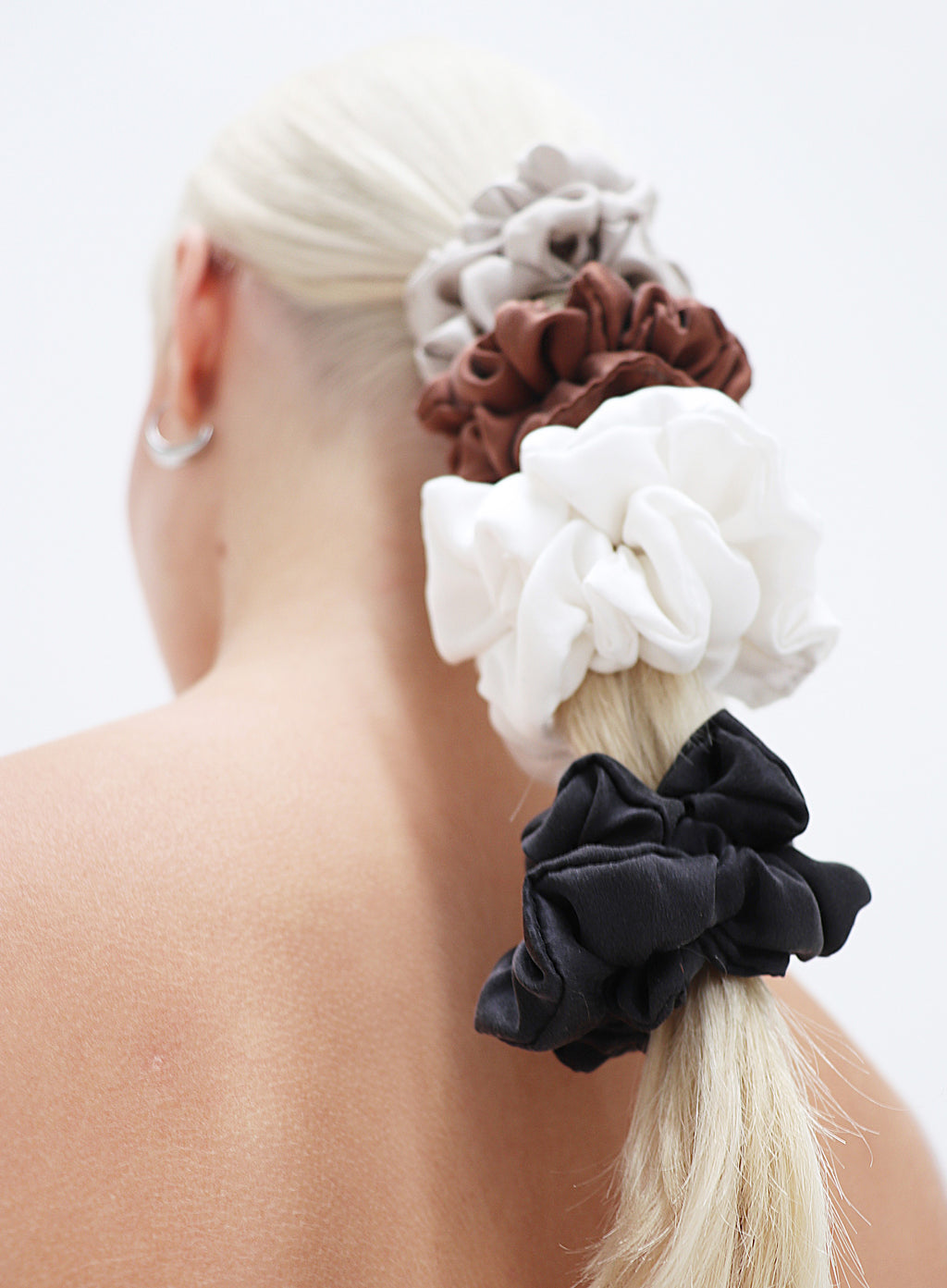 Black Brown Beige White Silk Scrunchie Set