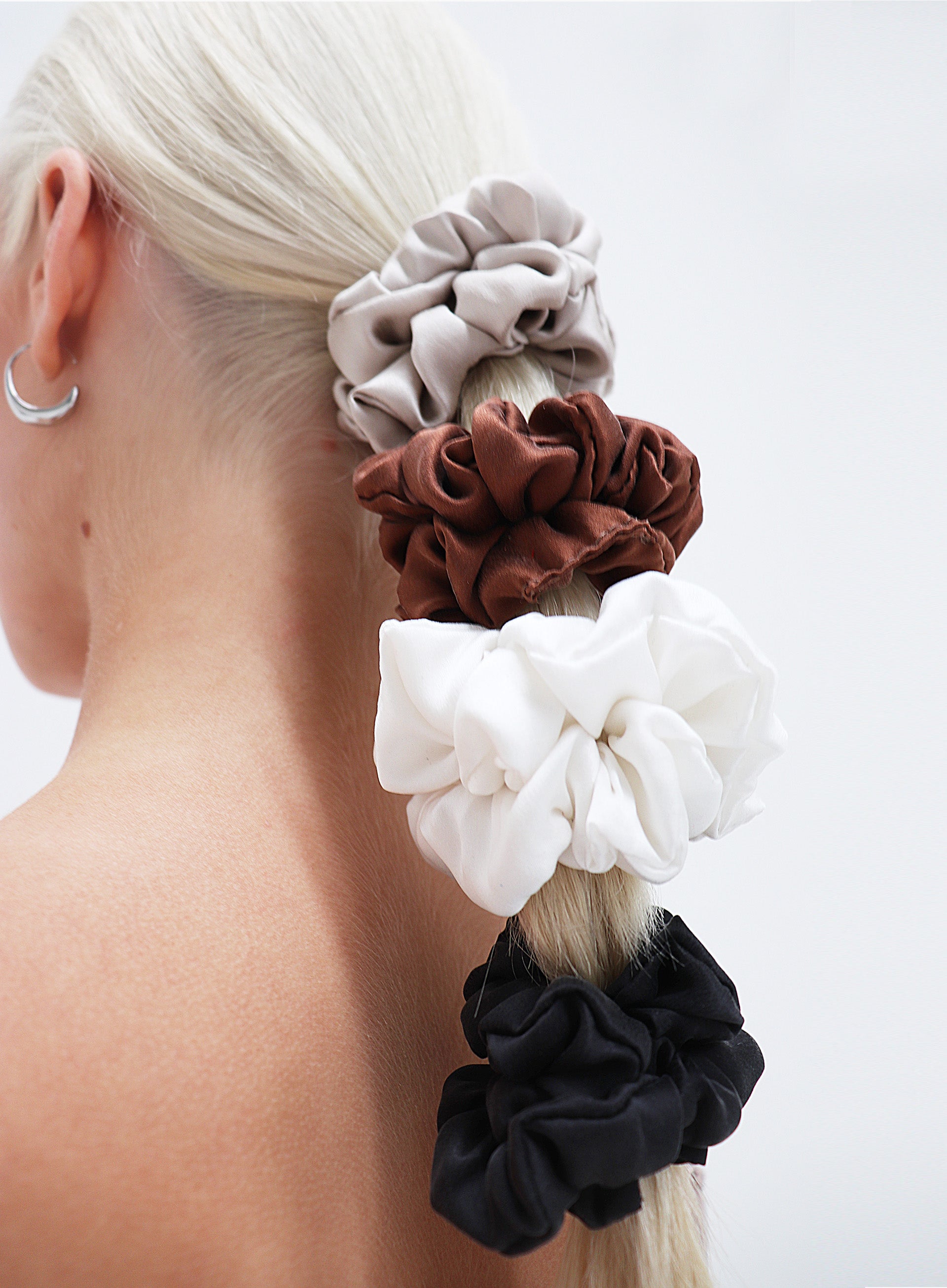 Black Brown Beige White Silk Scrunchie Set