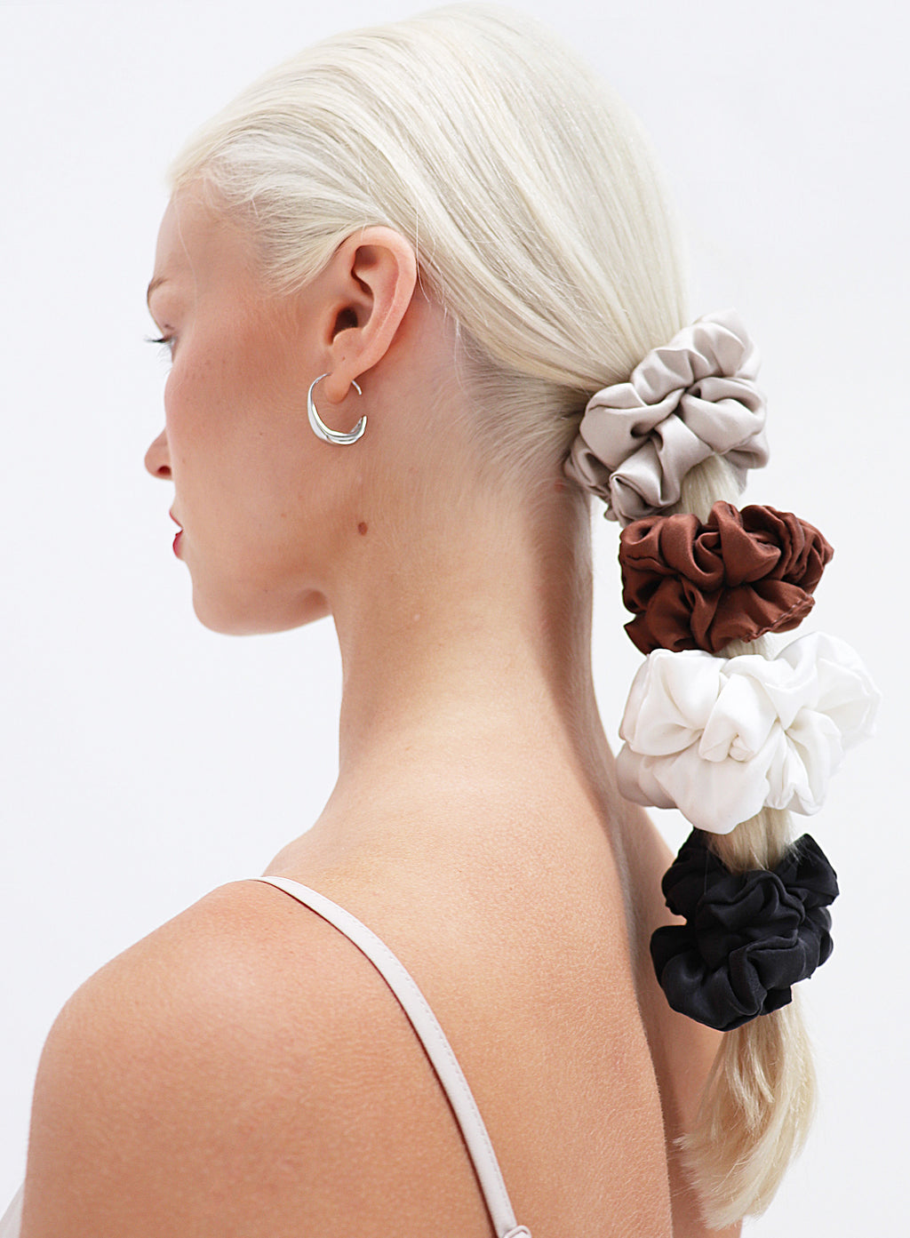 Black Brown Beige White Silk Scrunchie Set