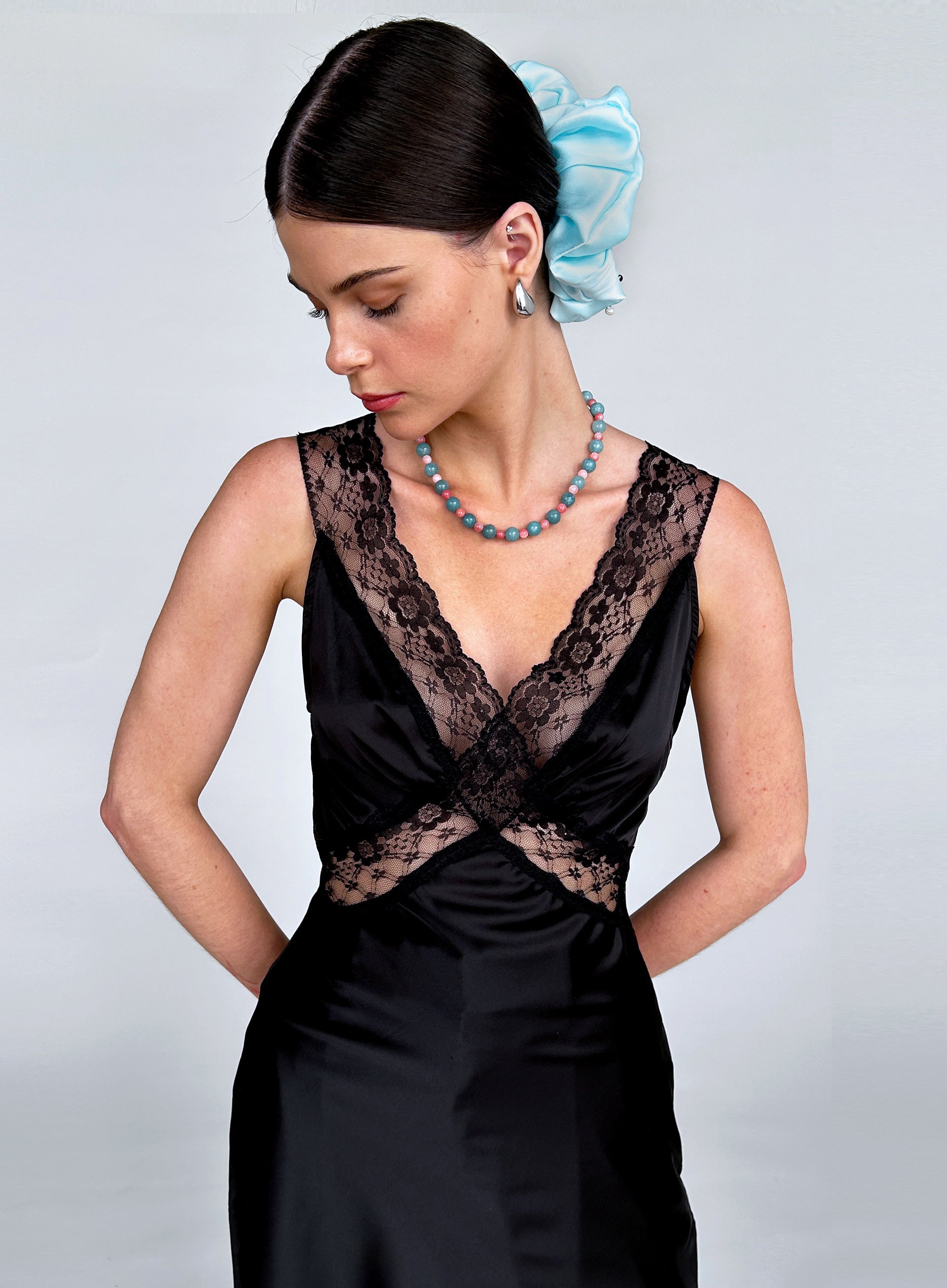 Blue Oversized Silk Scrunchie 