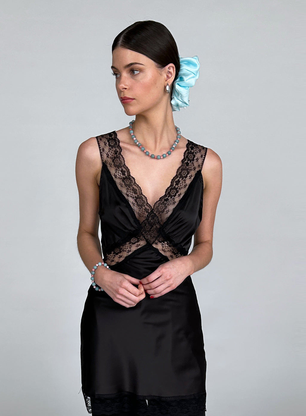 Blue Oversized Silk Scrunchie 