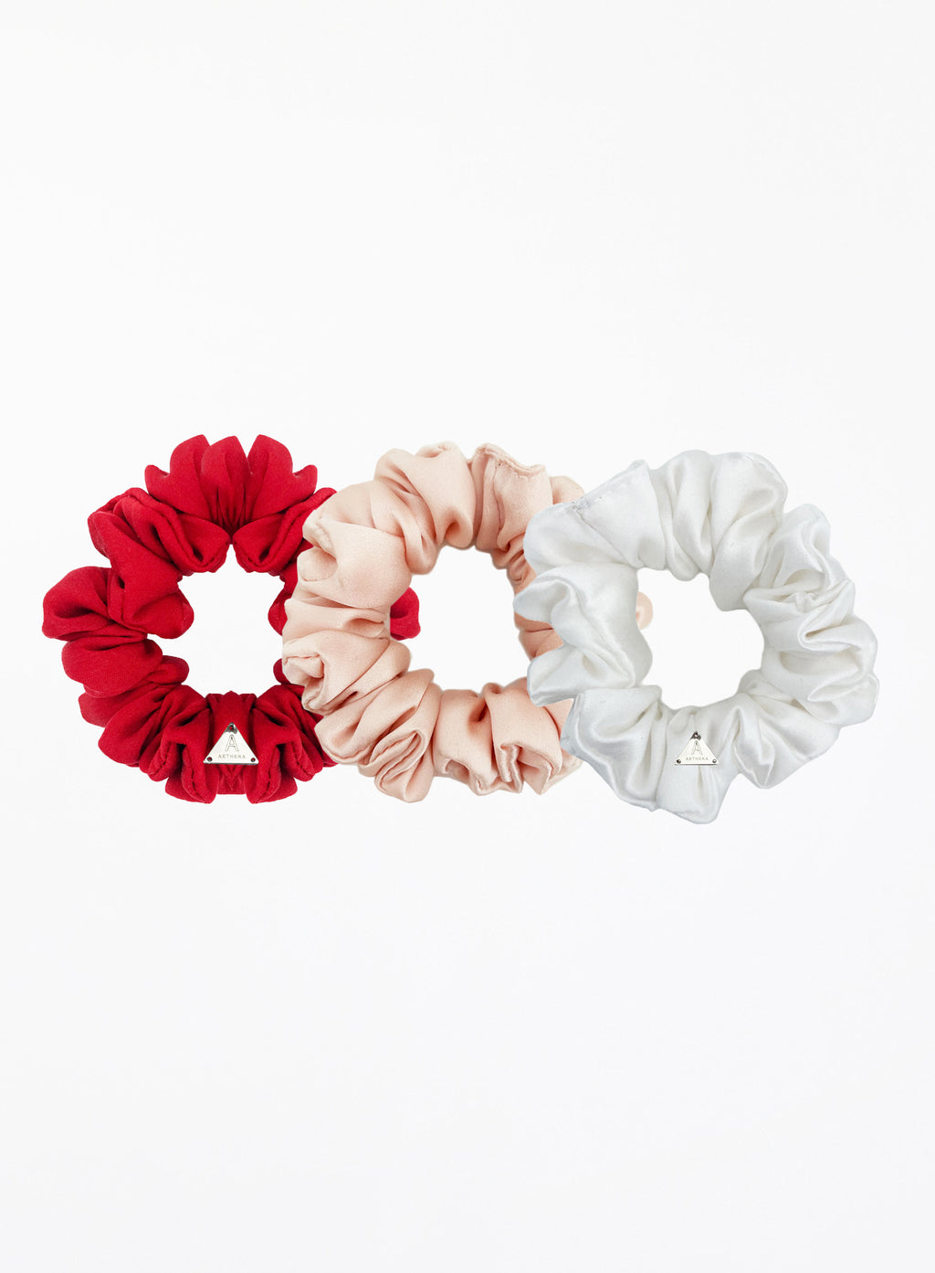 Red Pink White Silk Scrunchie Set