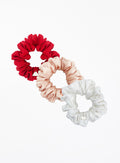 Red Pink White Silk Scrunchie Set