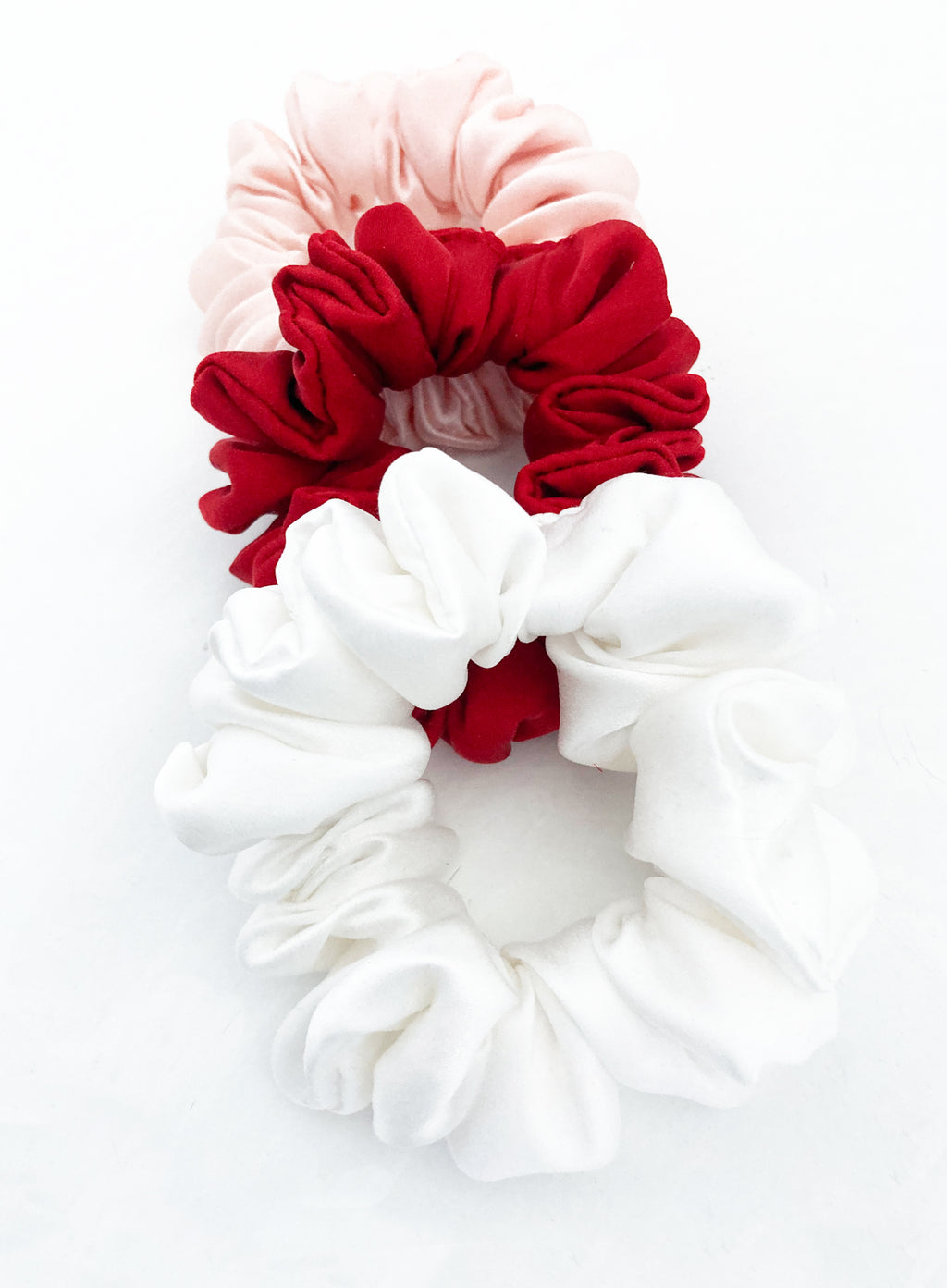 Red Pink White Silk Scrunchie Set